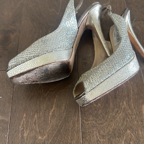 JIMMY CHOO Nova Slingback Heel Peep Toe Platinum Silver Glitter Size 39 - Picture 7 of 11